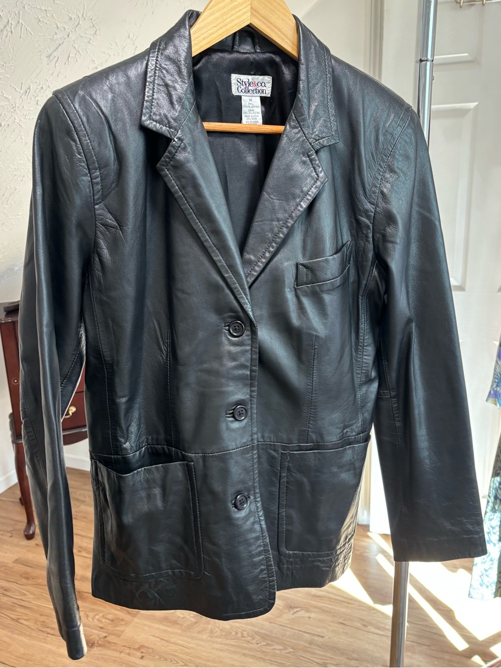 90s chic black leather blazer, Style & Co. size medium
